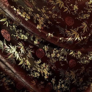 1m dark brown medalion   floral chinese oriental Shanghai fabric 45&quot; wide