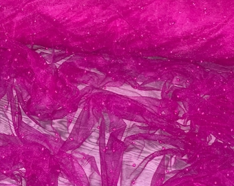 1m hotpink pearl beaded  tulle fabric 58” wide