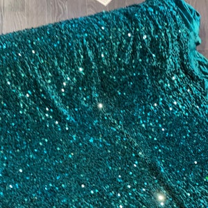 Teal Velvet Sequin Fabric Soft Two-Way Stretch (58&quot; Wide, 1 Meter)