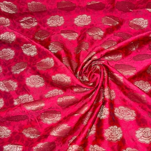 1m red / gold floral  banarsi desigen metalic  borcade jaqcard fabric 45” wide