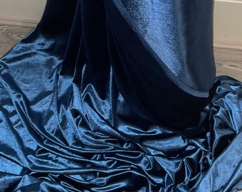 1m metalic blue colour spandex velour velvet  fabric 58” wide