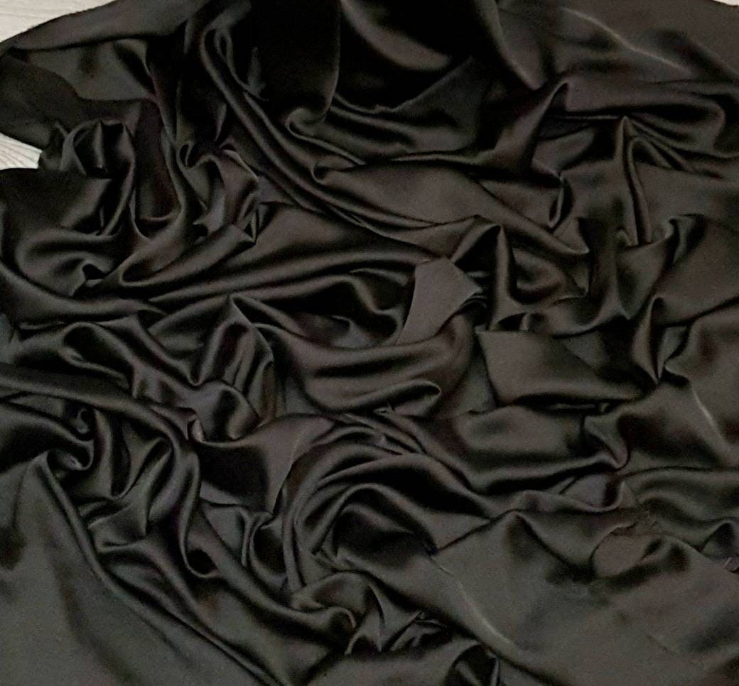 1m Charmeuse Silky Smooth Satin Black Color Dress Fabric 58