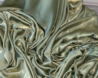 Vestido de cetim verde sálvia dourado brilhante de 1m com 58" de largura