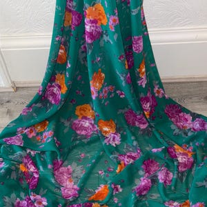 1m green floral multi coloured   print chiffon dress fabric 58&quot; wide