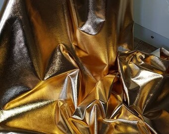 Tecido laminado dourado de poliéster metálico de 1 m, 45" de largura