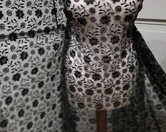 1M  black scoloped  embriouded bridal dress fabric  decorating fabric  50" wide