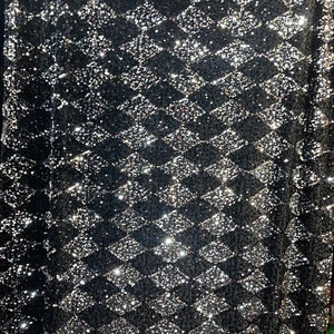 1m  black silver    sequin soft smooth velvet 4way Stretch sequins desigen embroidery fabric 58&quot;