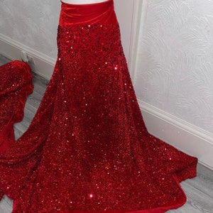 Red Sequin Velvet Fabric 58&quot; Wide, Two-Way Stretch