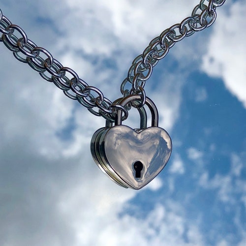 Chain Choker With Large Heart Padlock Etsy