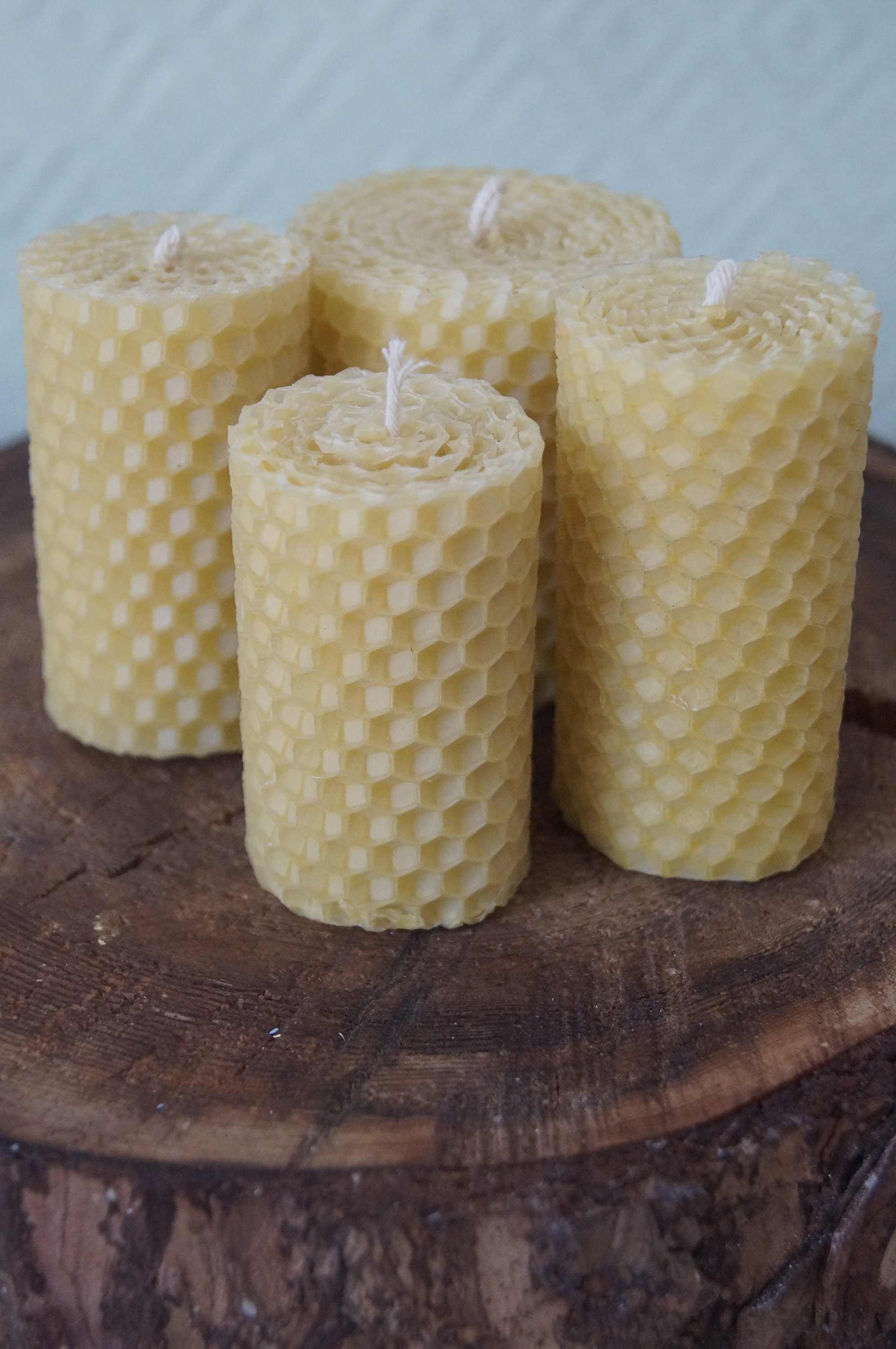 Short and thick candle of raw beeswax candles of Etsy