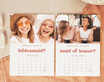 Retro Calendar Bridesmaid Proposal, Picture Will You Be My Bridesmaid, Boho Bridesmaid Gift, Photo Ask Bridesmaid, Customized Bridesmaid, R1