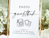 Photo Guest Book Sign, Polaroid Guest Book Sign, Wedding Table Sign, Modern Minimalist Wedding Decor, Snap It Shake It Canva Template, D1