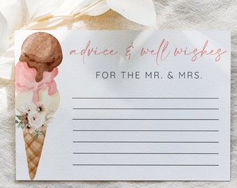 Ice Cream Words of Advice Card, Bridal Shower Advice, Bridal Advice Card, Writing Cards, Bridal Advice Sign, Ice Cream