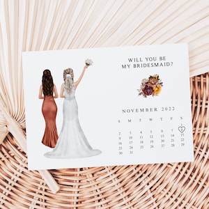 Tarjeta de dama de honor del calendario de otoño, propuesta personalizada de dama de honor de otoño, propuesta de calendario, tarjeta de dama de honor, ¿serás mi dama de honor?