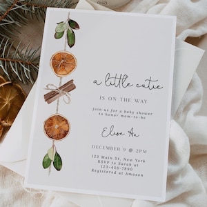 Citrus Baby Shower Invitation, A Little Cutie is On the Way, Minimalist Citrus Invite, Winter Baby Shower, Gender Neutral, Instant Download
