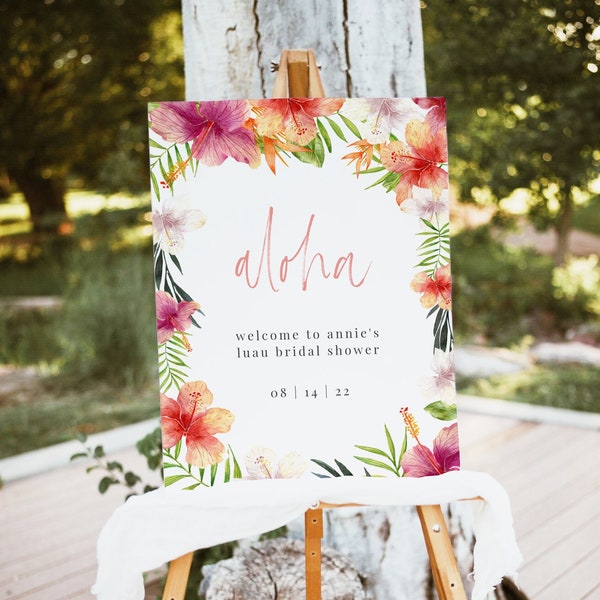 Aloha Bridal Shower Welcome Sign, Tropical Bridal Party Welcome Sign, Hawaiian Bridal Shower Sign, Luau Bridal Party Welcome Sign, Editable