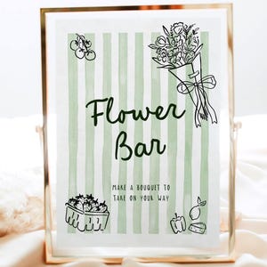 Flower Bar Farmer&#39;s Market Sign, Fresh Off the Market Bridal Shower, Garden Shower Flower Bar Sign, Editable Hand Drawn Floral Sign