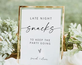 Wedding Snack Station Sign, Snack Bar Sign, Food Table Sign, Late Night Snack, Minimalist Modern Wedding Sign, Editable Canva Template, D1