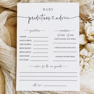 Baby Predictions and Advice Baby Shower Game, Predictions and Advice Card, Printable, Advice and Wishes for Baby, Editable Template, B2