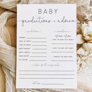 Baby Predictions and Advice Card, Predictions Baby Shower Game, Baby Shower Games Printable, Advice and Wishes for Baby Editable Template A3
