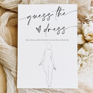 Guess the Dress Game, Guess Bride&#39;s Dress Bridal Shower Game, Wedding Shower Game, Printable Bachelorette Party Game, Editable Template, A1
