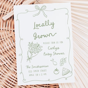 Locally Grown Baby Shower Invitation Template, Editable Farmer’s Market Baby Shower Invite, Printable Hand Drawn Floral Download, Whimsical