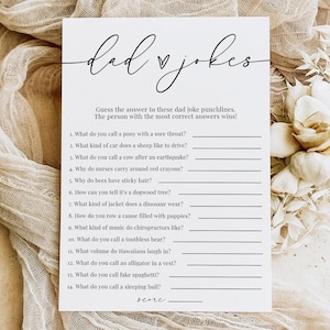 Dad Joke Baby Shower Game, Dad Joke Baby Shower Trivia Quiz, Printable Baby Shower Activity,  Baby Shower Quiz