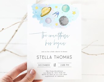 Space Baby Shower Invitation, Editable Space Baby Shower Invite, Galaxy Baby Shower, Outer Space, The Countdown Begins, Galaxy