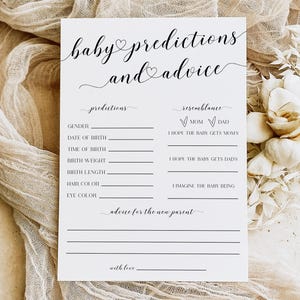 Baby Predictions and Advice Card, Predictions Baby Shower Game, Baby Shower Games Printable, Advice and Wishes for Baby Editable Template B1