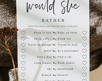 Minimalist Would She Rather Bridal Shower Game, Would The Bride Rather, Editable Bridal Party Game, Bachelorette Party Game, Hen Party Game