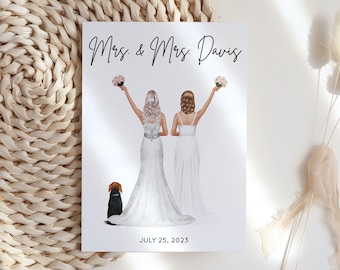 Mrs. and Mrs. Wedding Card, Lesbian Personalized Wedding Gift, Customized Bride Card, Lesbian Wedding Gift, Congratulations Card, Pet