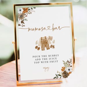 Insegna del bar Momosa, Insegna del baby shower con orsetto, Insegna del bar Mimosa, Insegna del bar per baby shower, Non possiamo aspettare a lungo, Insegna del bar Bubbly, Modello modificabile