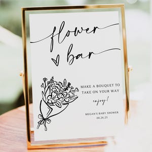 Flower Bar Shower Sign, Baby Shower Sign, Hand Drawn Baby Shower Table Sign, Bouquet Bar Sign, Baby Flower Bar, Editable Template, A1
