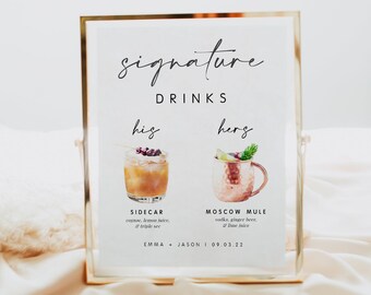 BALI Signature Drink Sign, Bar Menu Template, Signature Cocktail Sign, Minimalist Wedding Bar Menu, Wedding Drink Sign, His Hers Cocktail