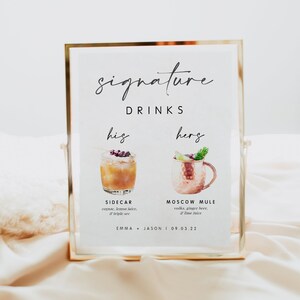 BALI Signature Drink Sign, Bar Menu Template, Signature Cocktail Sign, Minimalist Wedding Bar Menu, Wedding Drink Sign, His Hers Cocktail