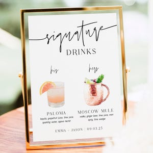 Signature Drink Sign, Wedding Bar Menu, His and Hers Cocktails, Custom Cocktail Icons, Bride and Groom Drinks, Editable Template