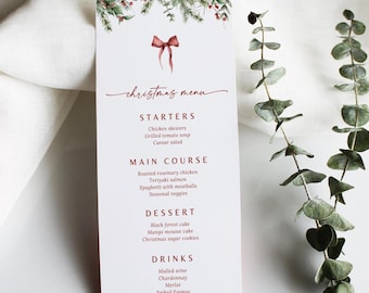 Christmas Menu Template, Editable Holiday Menu, Printable Christmas Dinner Menu, Festive Menu Card, Christmas Party Menu, Instant Download