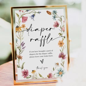 Diaper Raffle Sign, Wildflower Baby Shower Game, Baby Shower Diaper Raffle Game, Baby Shower Table Sign, Diaper Game, Editable Template