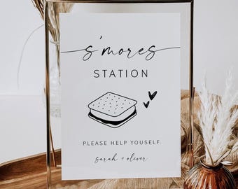 S'mores Station Sign, Party S'more Bar Sign, Roast a Marshmallow, Smore Bar, Outdoor Party Sign, Canva, D1