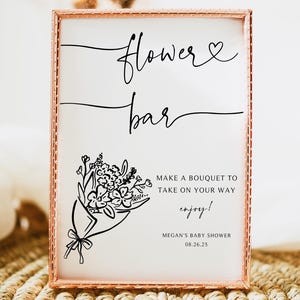 Flower Bar Shower Sign, Hand Drawn Baby Shower Table Sign, Baby Shower Sign, Bouquet Bar Sign, Baby Flower Bar, Editable Template, B2