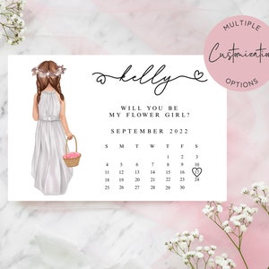 Kalender Blumenmädchen Karte, Willst du mein Blumenmädchen sein, Junior Brautjungfer Vorschlag, individuelles Blumenmädchen Geschenk, personalisiert, druckbar