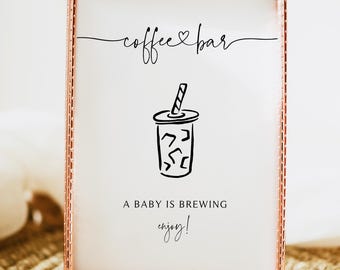 Coffee Bar Baby Shower Sign, A Baby is Brewing Coffee Bar Sign, Coffee Station Sign, Baby Shower Coffee Bar, Editable Template, B2