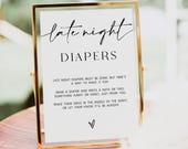Late Night Diapers Sign, Baby Shower Game, Diaper Thoughts, Printable Baby Shower Activity, Minimalist Diaper Game, Canva Template, A1