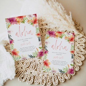 Aloha Bridal Shower Invitation, Tropical Bridal Shower Invite, Summer Floral Bridal Shower Card, Hen Party Invite, Luau, Hawaiian