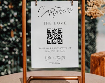 QR Code Wedding Sign, Capture the Love Sign, Wedding Photo Sharing Sign, Share The Love Sign, Canva Template
