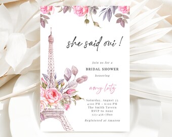 Paris Bridal Shower Invitation, Eiffel Tower Bridal Shower Invite, French Bridal Shower, Eiffel Tower Hen Party Invite, Floral Shower