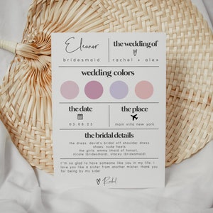 Bridesmaid Info Card, Bridesmaid Information Template, Bridal Party Infographic, Minimalist Bridal Info Card, Bridesmaid Card, Bridal Info