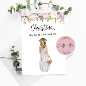 Floral Will You Be My Flower Girl Card, Customized Flower Girl Proposal, Junior Bridesmaid Proposal, Personalized Ask Flower Girl Gift