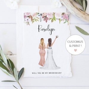 Floral maßgeschneiderte Brautjungfer Vorschlag Karte, Trauzeugin Vorschlag, personalisiert werden Sie meine Brautjungfer sein, Brautjungfer Geschenk, fragen Brautjungfer