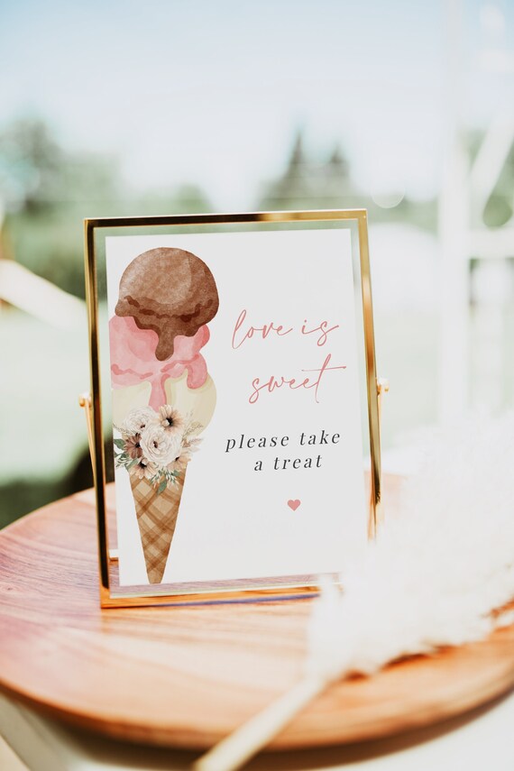 Ice Cream Love is Sweet Sign Floral Ice Cream Treat Sign Ice Etsy